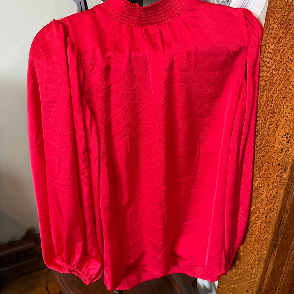 Vince Camuto Ballon Sleeve Luxe Satin Red Blouse